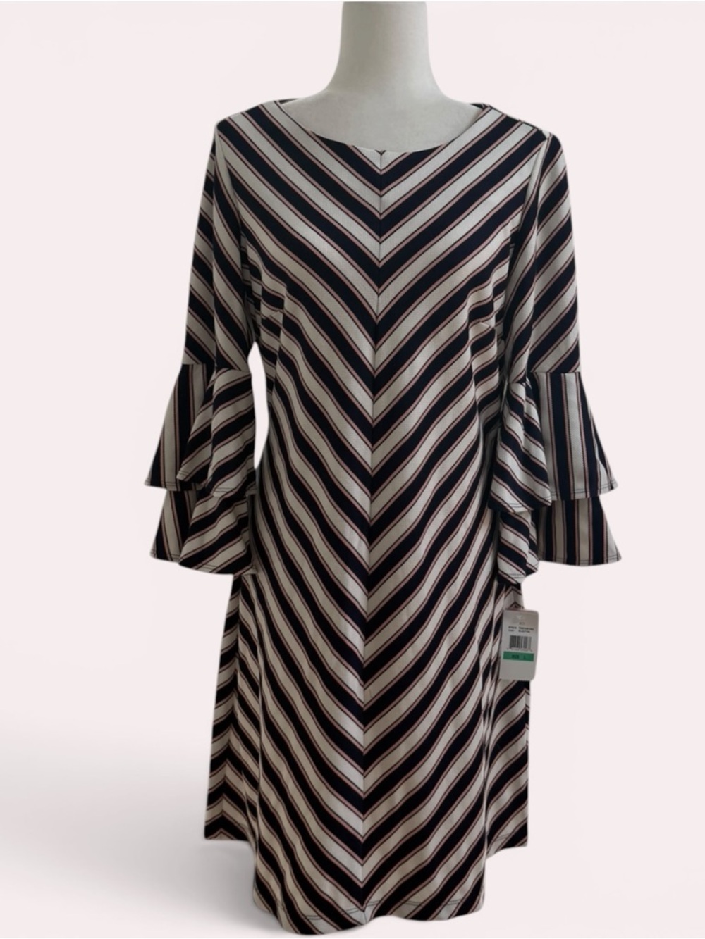 NWT Eci Striped V‑Neck Bell‑Sleeve Dress,‎ Size L, MSRP $98 - Picture 2 of 7